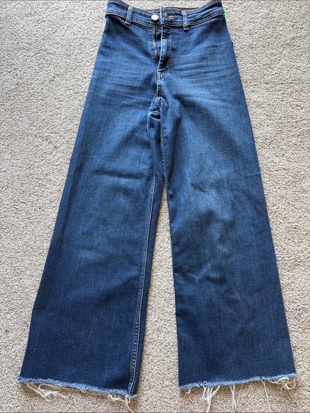 Zara Indigo Wide-Leg Raw Hem Jeans 26” inseam